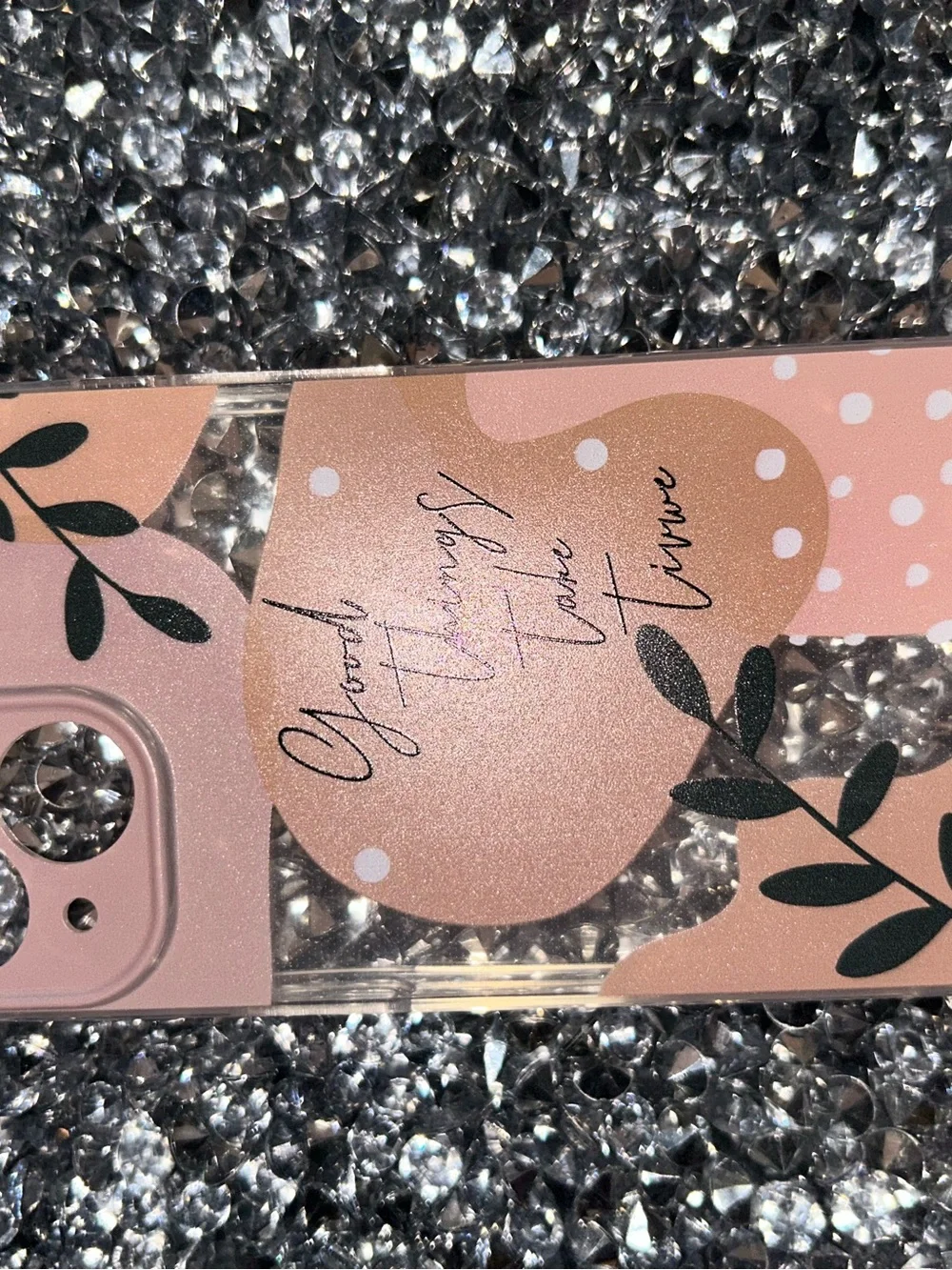 iPhone 15 Stylish Pink Floral Clear Phone Case with Script Accent